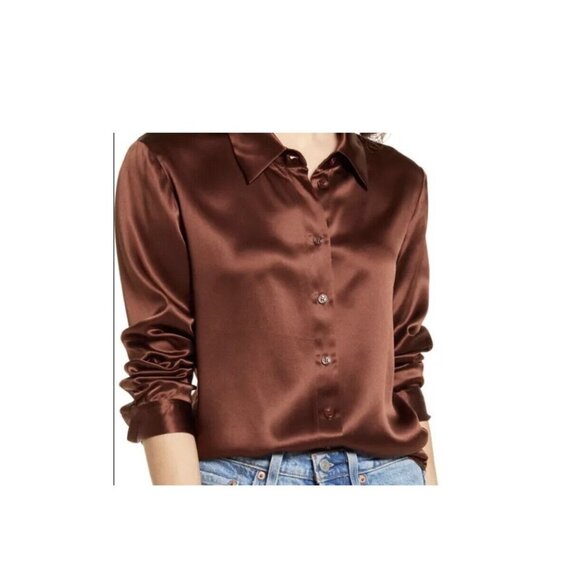 NWT REFORMATION Silk Button-Down Long Sleeve Shirt Blouse Size S